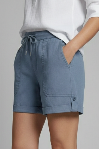 Comfortable Drawstring Shorts for Women with High Waist Cuffed Hem Deep Pocket Casual Style