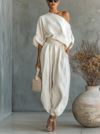 Stylish Offwhite Two Piece Set for Women with Off Shoulder