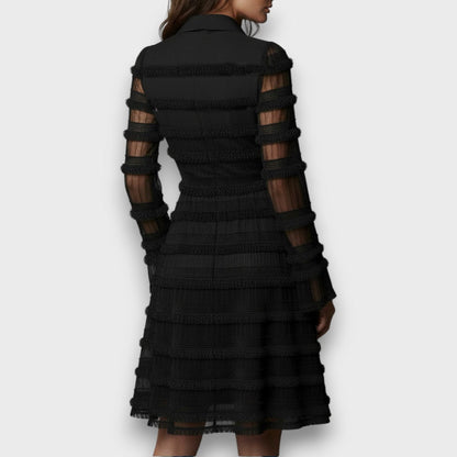 Effortless Black Dress for Women with V Neck Long Sleeve