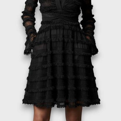 Effortless Black Dress for Women with V Neck Long Sleeve