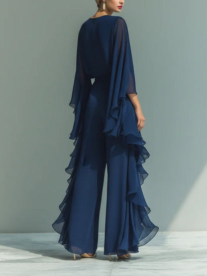Comfortable Blue Two Piece Set for Women with Cape Sleeve