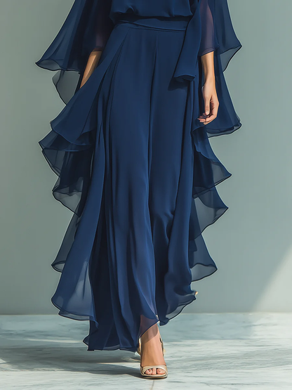 Comfortable Blue Two Piece Set for Women with Cape Sleeve
