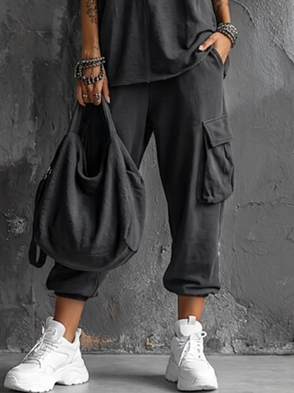 Stylish Two Piece Set for Women with Sleeveless Vest Tank Top Cargo Jogger Pants Casual Streetwear Style