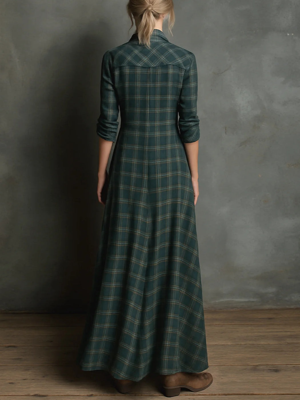 Effortless Plaid Shirt Dress for Women with Lapel Button Down Long Sleeve Casual Maxi Style