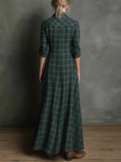 Effortless Plaid Shirt Dress for Women with Lapel Button Down Long Sleeve Casual Maxi Style