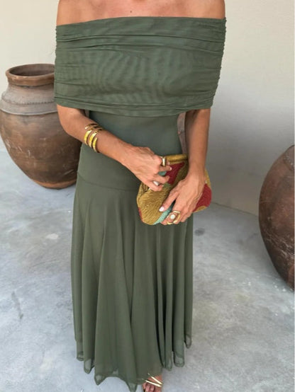 Elegant Maxi Dresses for Women with Mesh Off Shoulder Draped Neckline Ruched Bodycon Formal Style