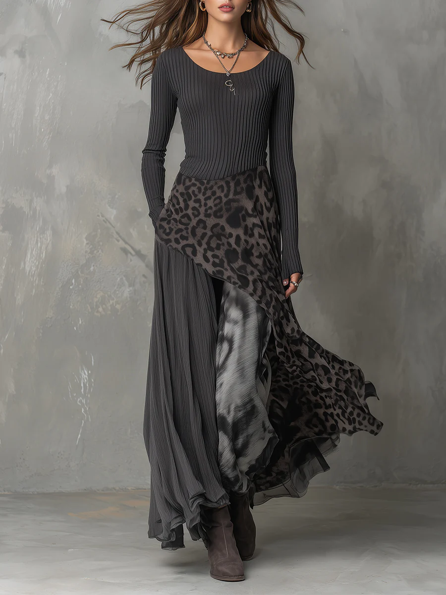 Elegant Black Leopard Maxi Dress for Women