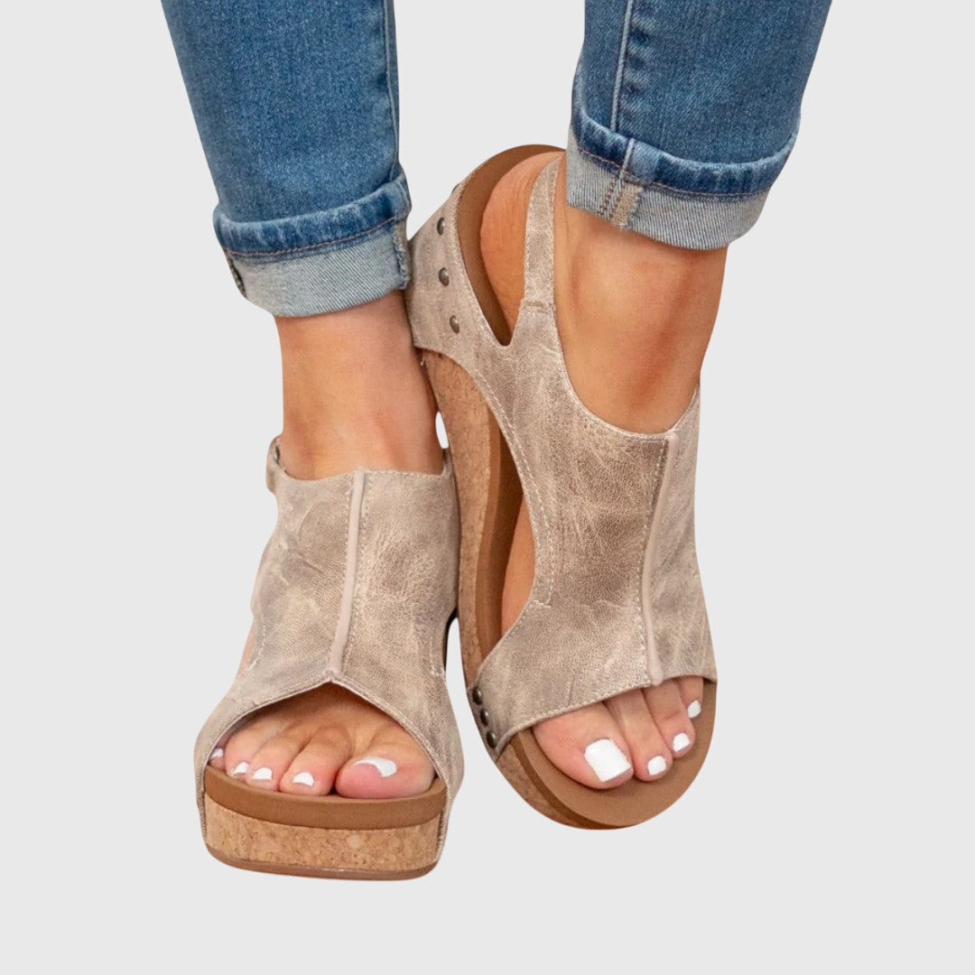 Comfortable Orthopedic Sandals for Women with Platform Wedge Open Toe Slingback Leather Casual Style