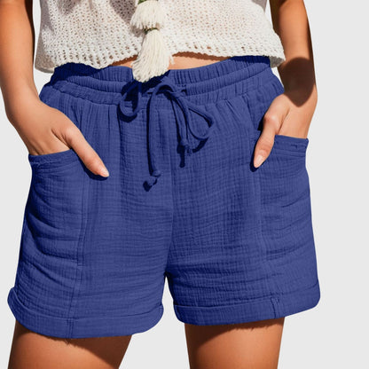 Effortless Cotton Shorts for Women with Drawstring Waist Cuffed Hem Deep Pocket Casual Style