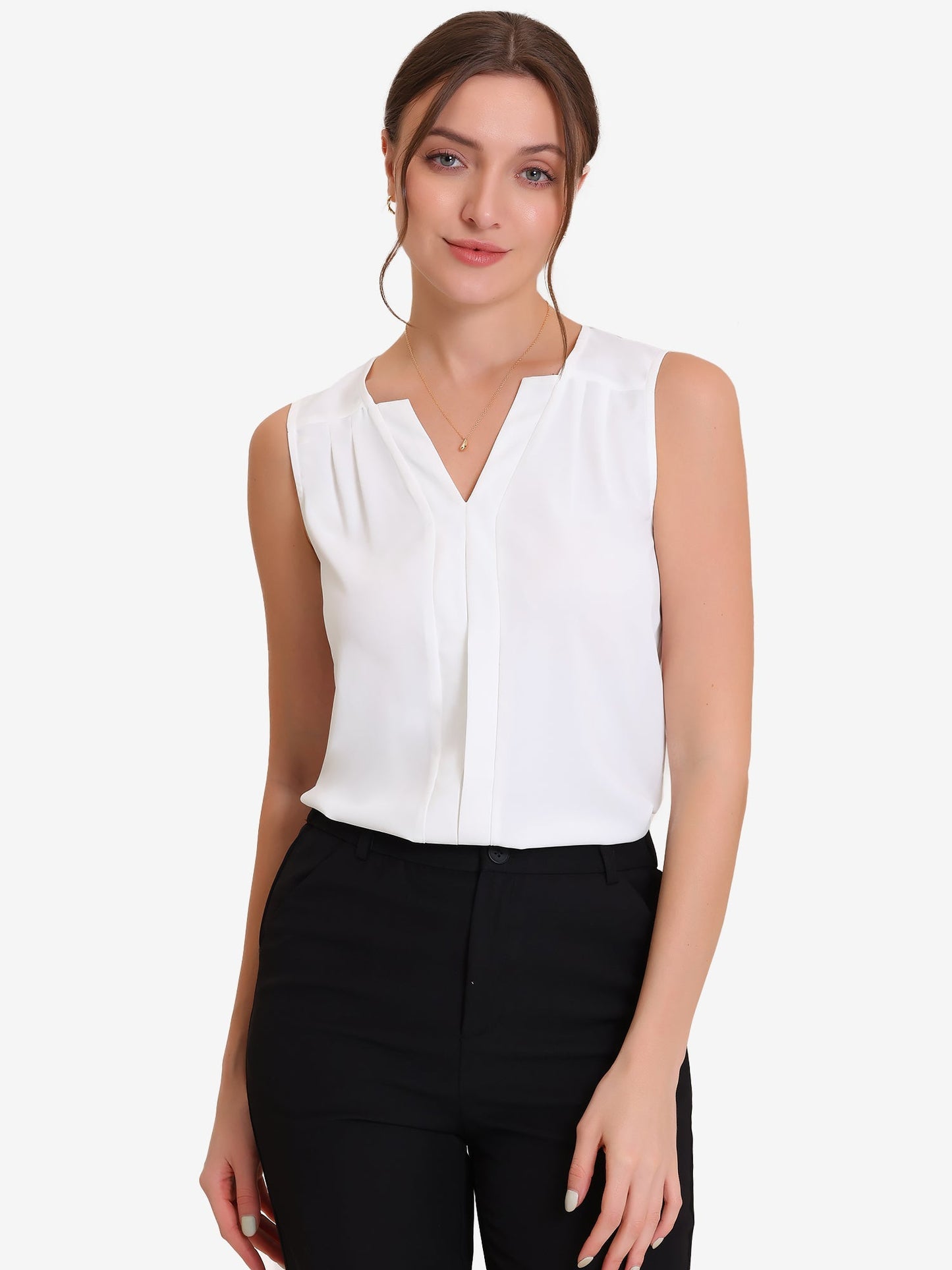 Effortless Blouses for Women with V-Neck Sleeveless Ruffle Placket Style