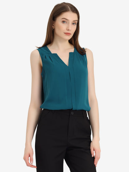 Effortless Blouses for Women with V-Neck Sleeveless Ruffle Placket Style