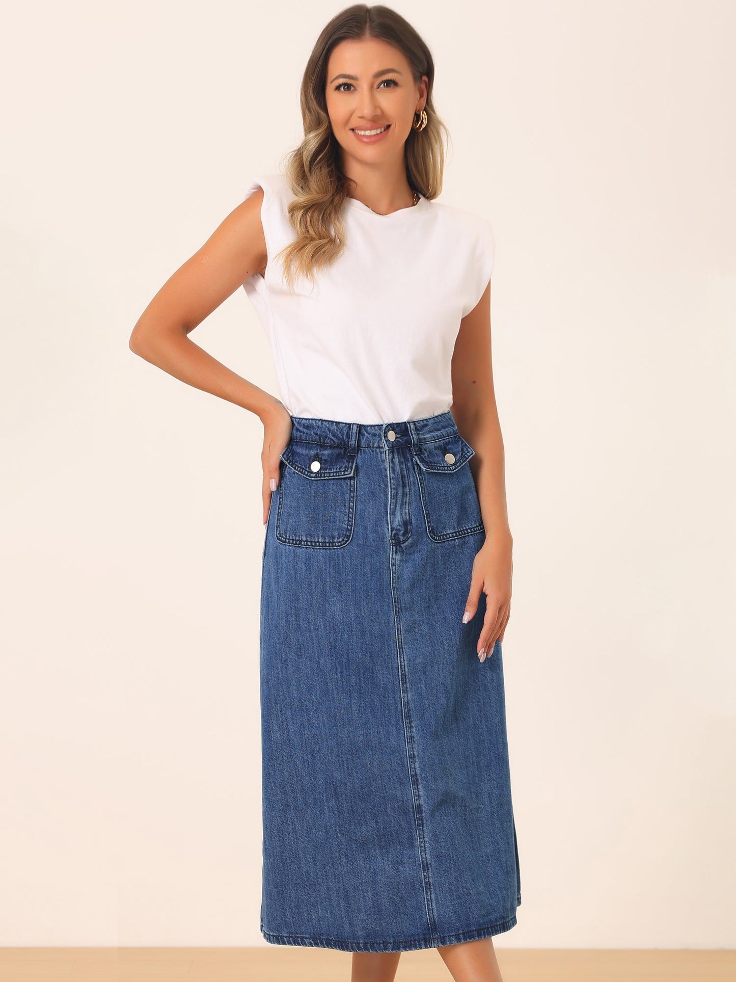 Effortless Denim Maxi Skirt for Women with High Waist A Line Style
