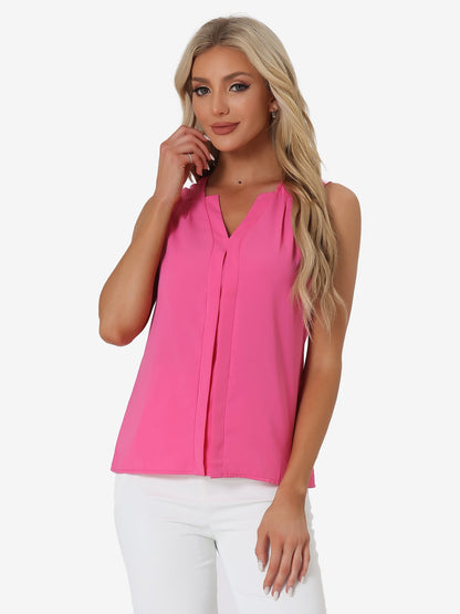 Effortless Blouses for Women with V-Neck Sleeveless Ruffle Placket Style