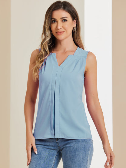 Effortless Blouses for Women with V-Neck Sleeveless Ruffle Placket Style