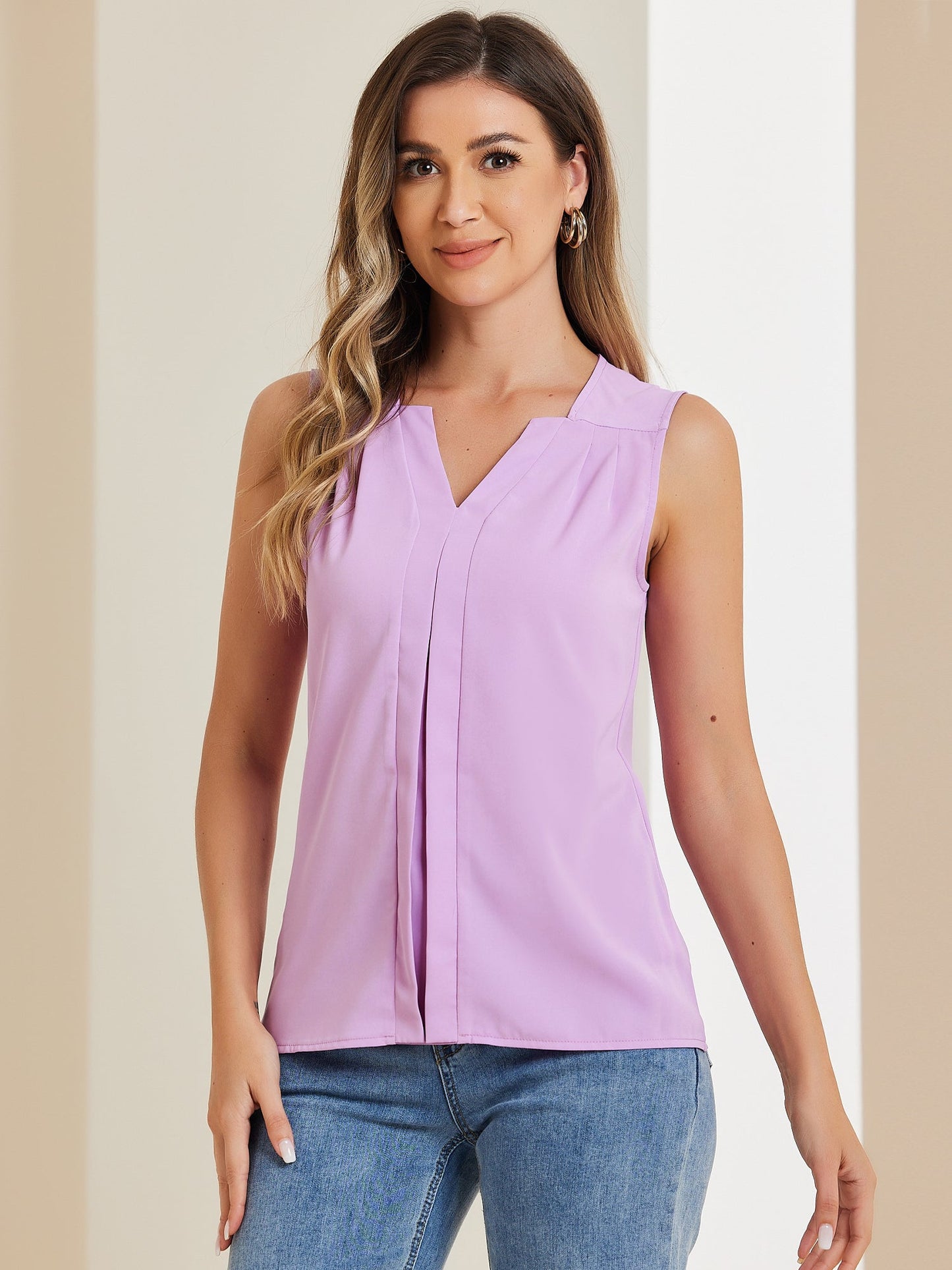 Effortless Blouses for Women with V-Neck Sleeveless Ruffle Placket Style