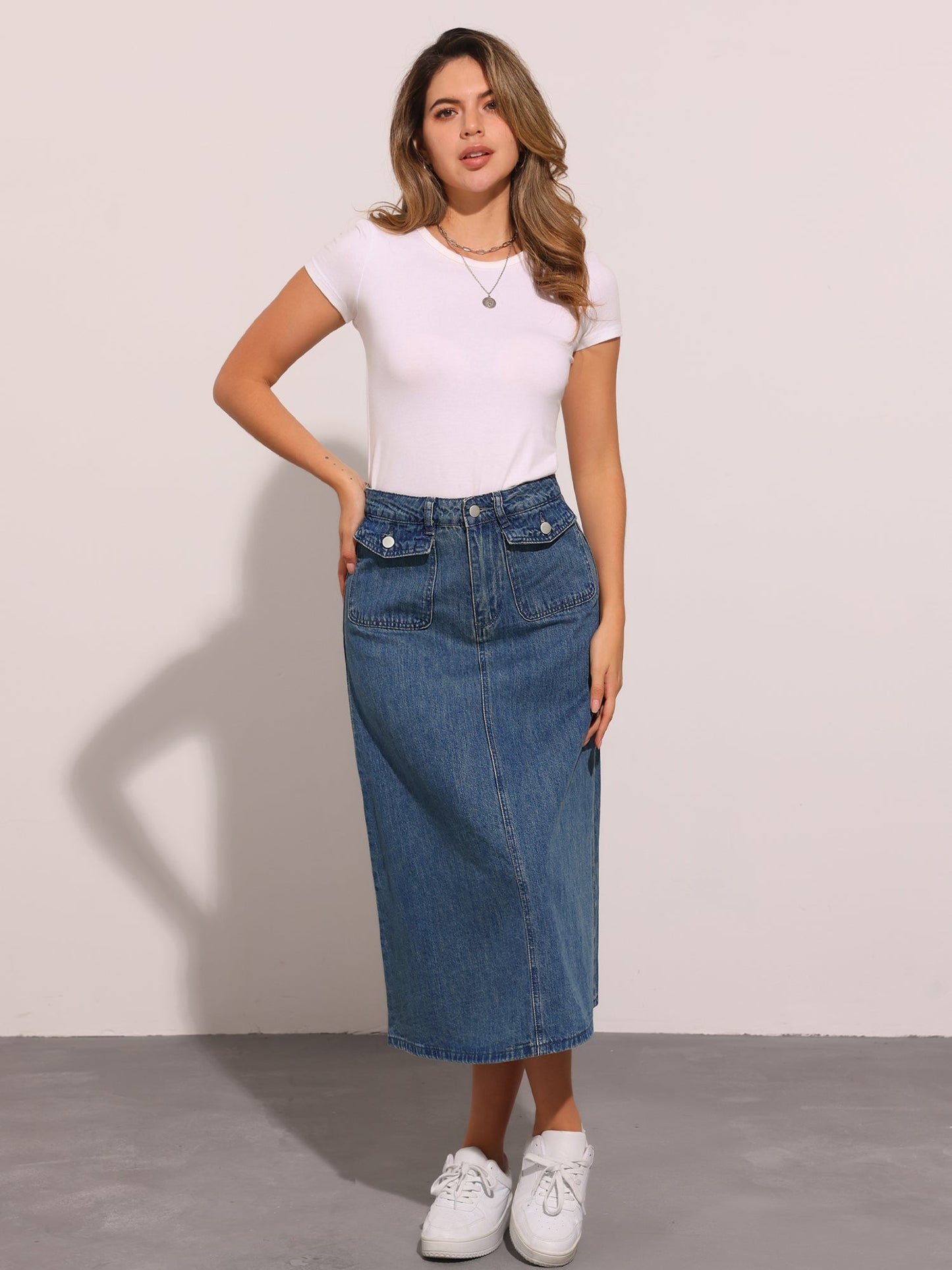 Effortless Denim Maxi Skirt for Women with High Waist A Line Style