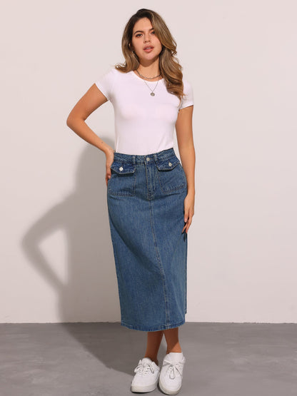 Effortless Denim Maxi Skirt for Women with High Waist A Line Style