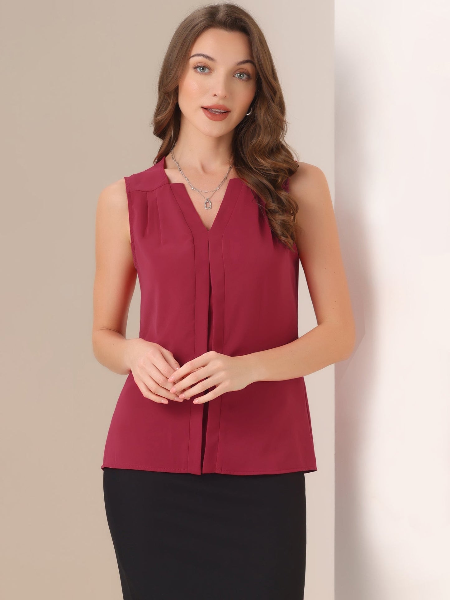 Effortless Blouses for Women with V-Neck Sleeveless Ruffle Placket Style