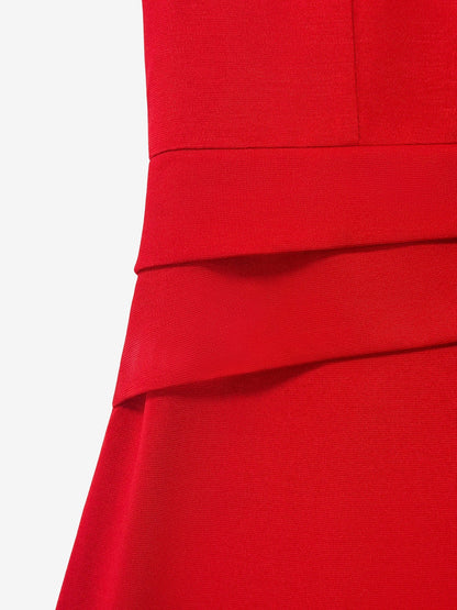 Elegant Red Bodycon Dress for Women with Round Neck Elbow Sleeve Peplum Waist Style