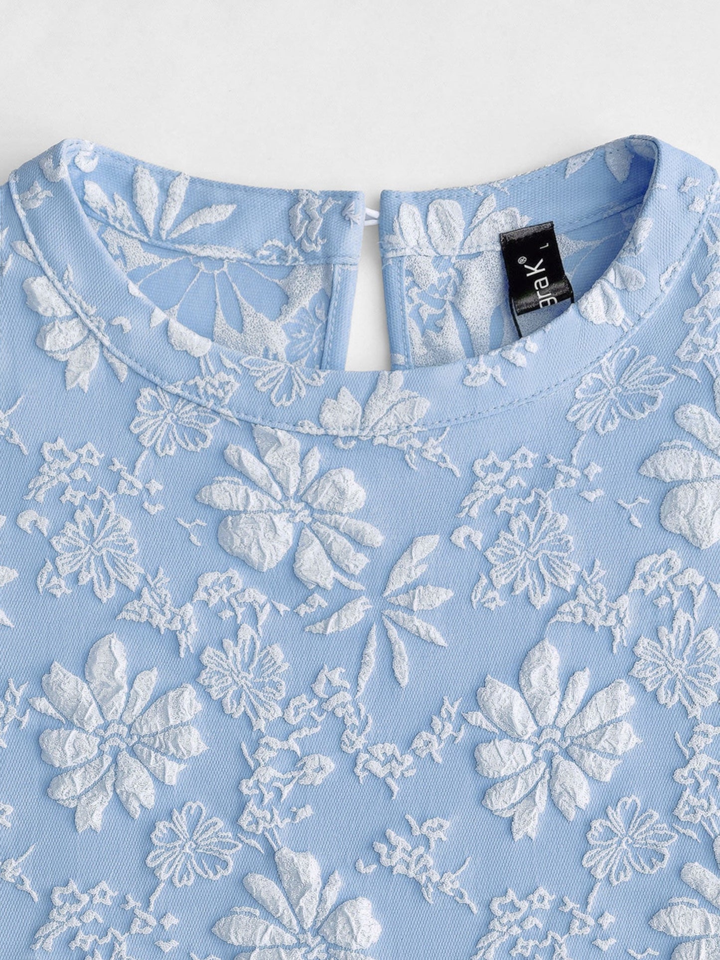 Elegant Floral Shift Dress for Women with Round Neck Puff Sleeve Jacquard Style