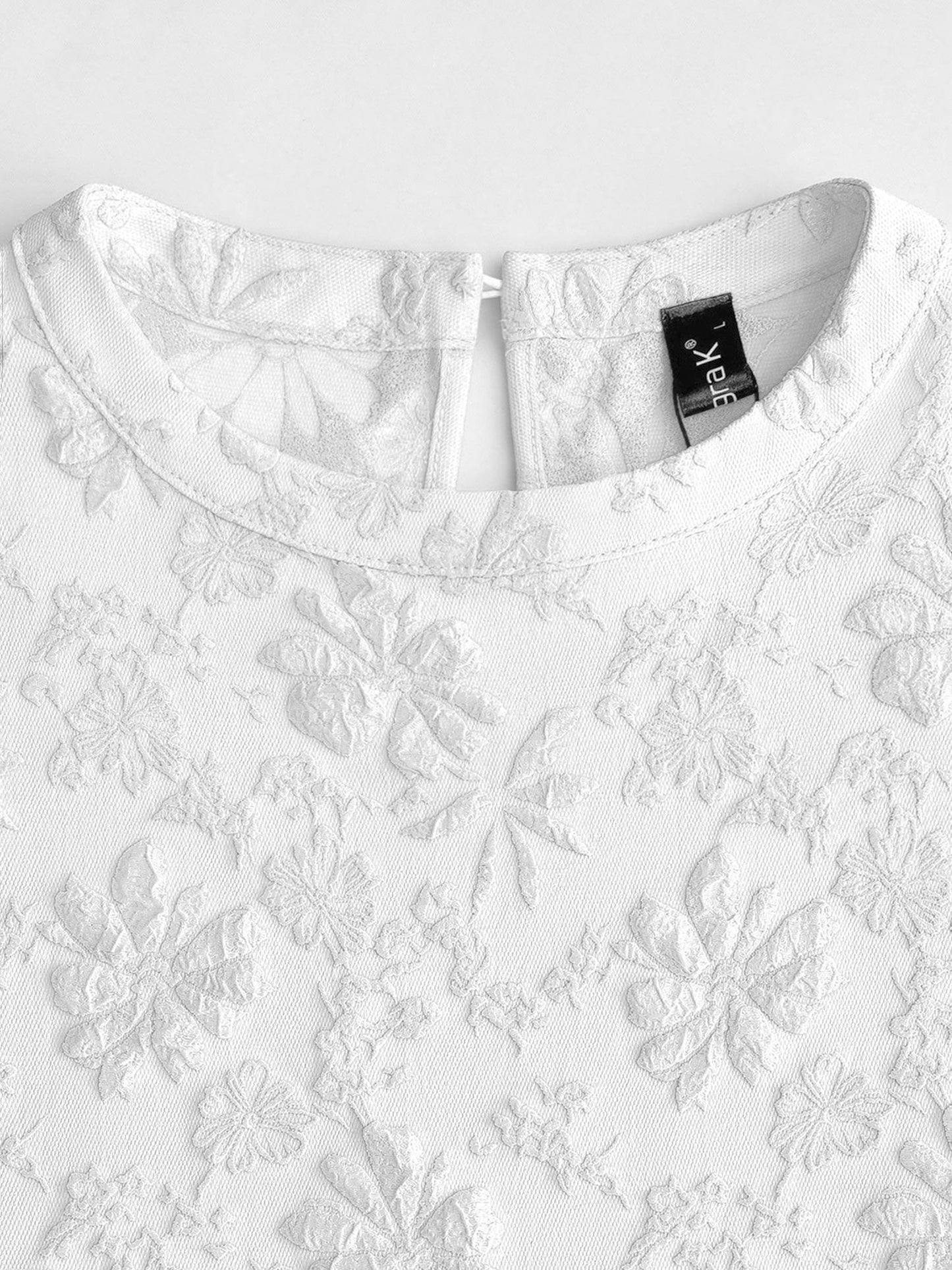 Elegant Floral Shift Dress for Women with Round Neck Puff Sleeve Jacquard Style