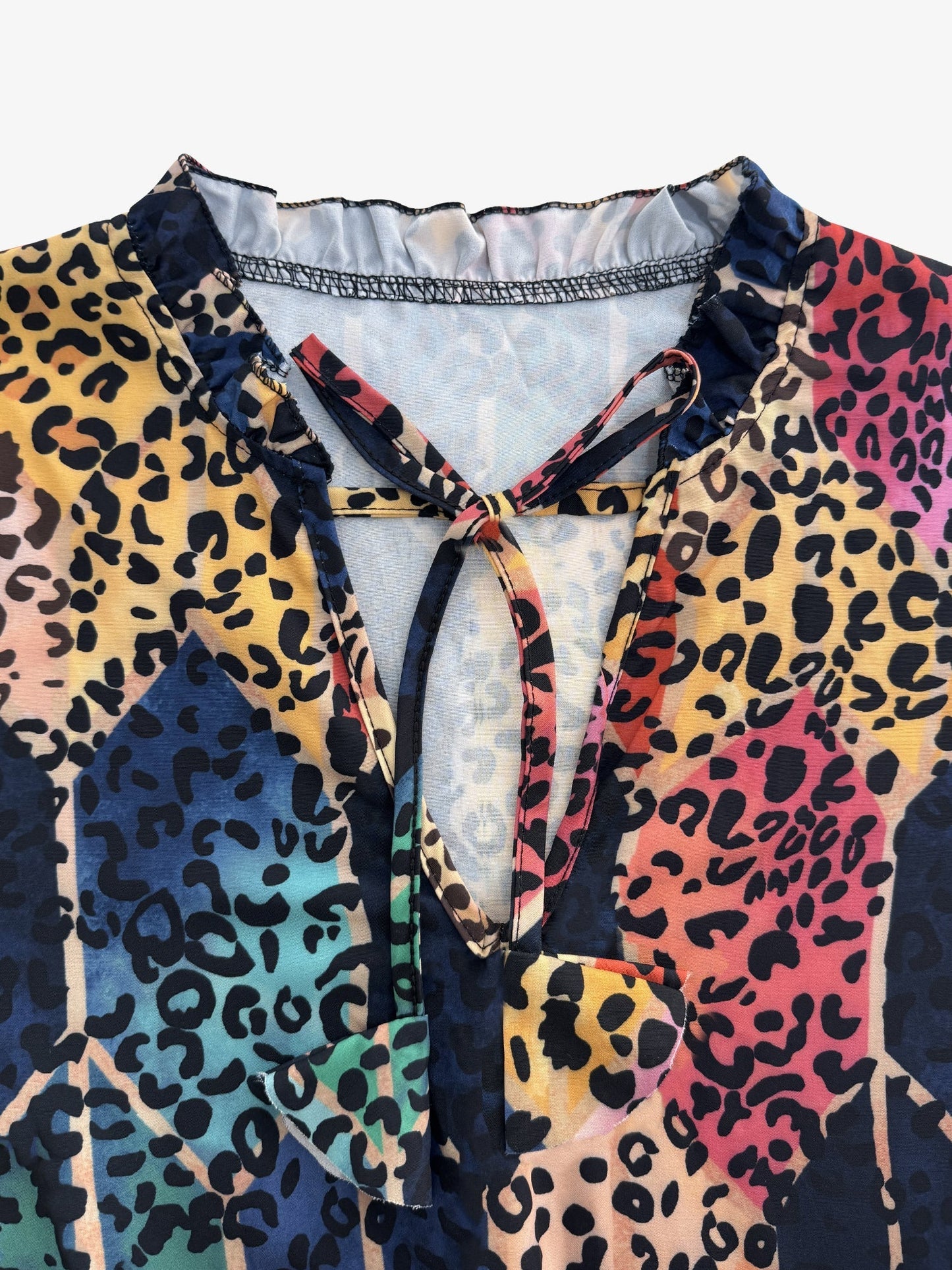 Effortless Leopard Print Mini Dress for Women with V-Neck Long Sleeve Tiered Ruffle Style