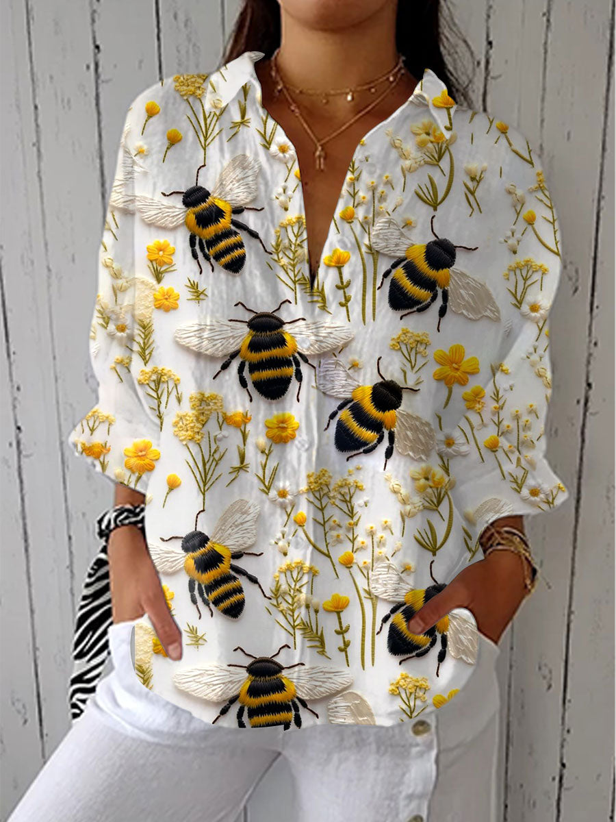 Effortless Floral Blouse for Women with Long Sleeve Button Down