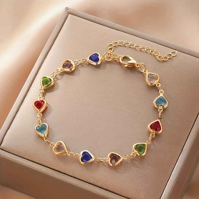 Elegant Bracelet for Women with Multicolor Heart Design