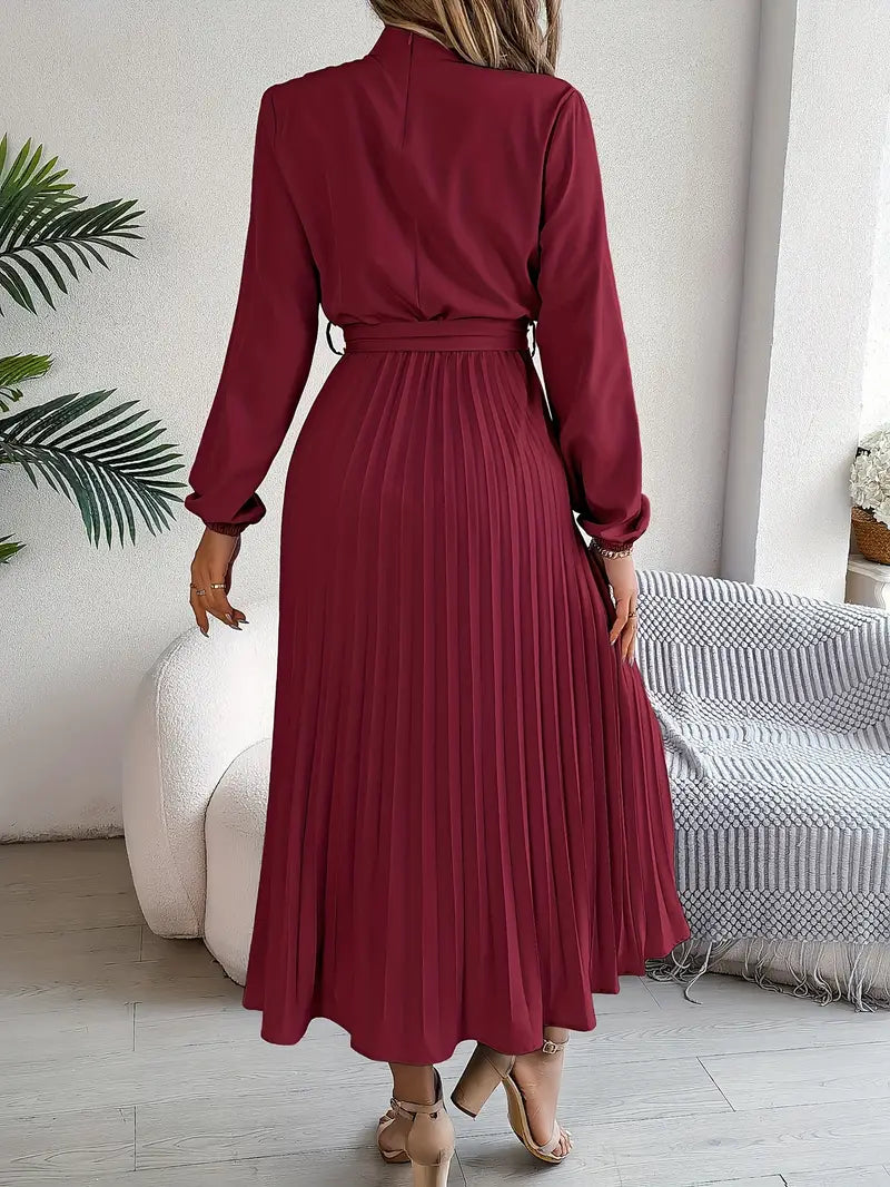 Stylish Midi Dress for Women with Long Sleeve Belted