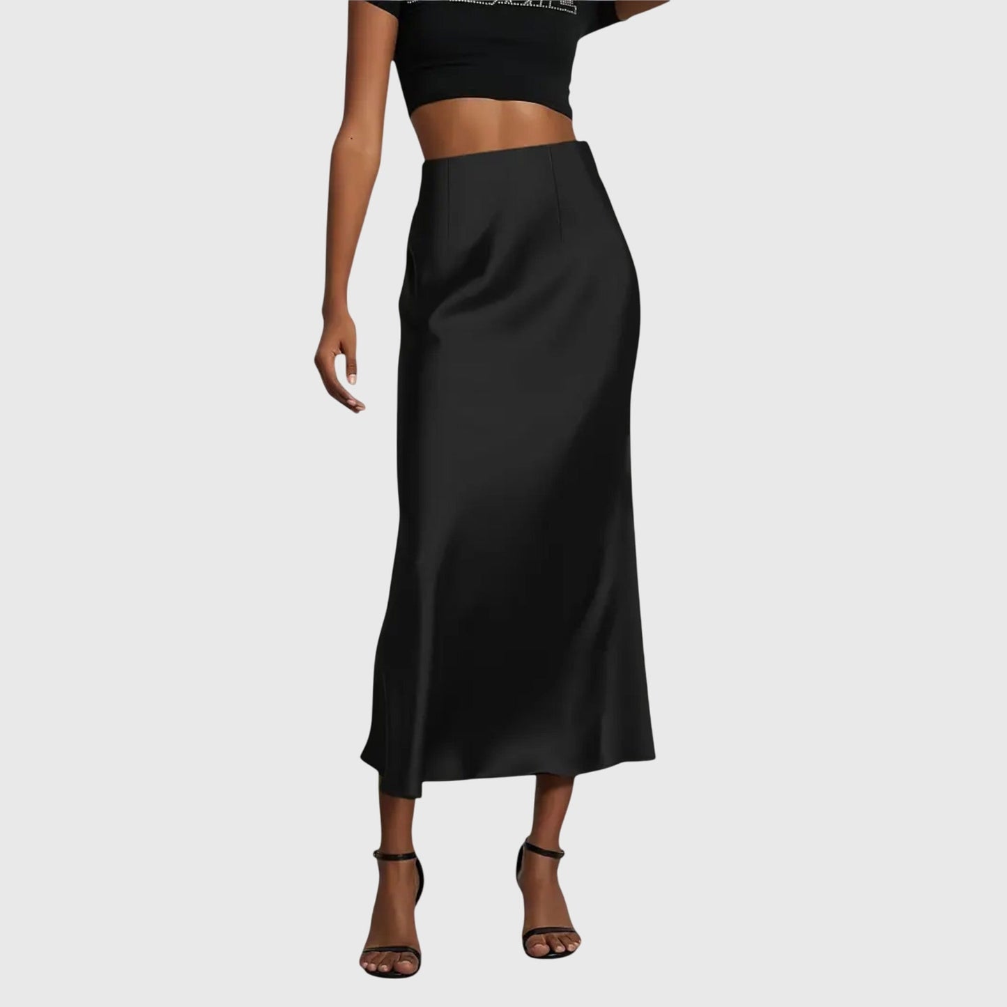 Elegant Satin Midi Skirt for Women with High Waist Fitted Slip Bias Cut Semi Formal Style