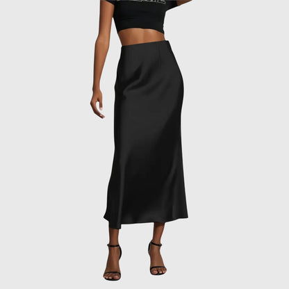 Elegant Satin Midi Skirt for Women with High Waist Fitted Slip Bias Cut Semi Formal Style