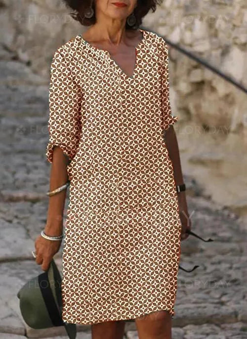 Effortless Mini Dress for Women with Split Neck Vintage