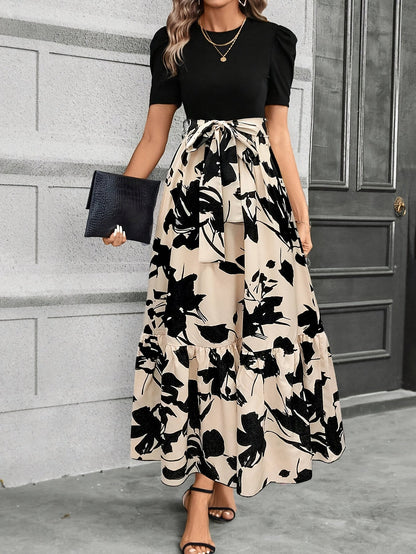 Stylish Printed Maxi Dress for Women with Tiered Casual Style