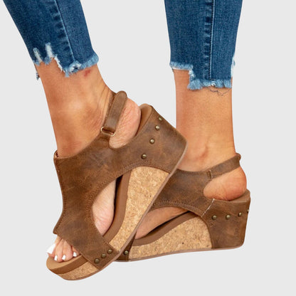 Comfortable Orthopedic Sandals for Women with Platform Wedge Open Toe Slingback Leather Casual Style