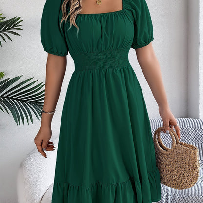 Elegant Evening Dress for Women with Square Neck Puff Sleeve A Line Formal Wedding Guest Style
