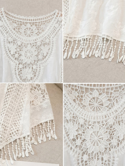 Effortless Ivory Poncho Shirts for Women with Crochet Fringe Hem Style
