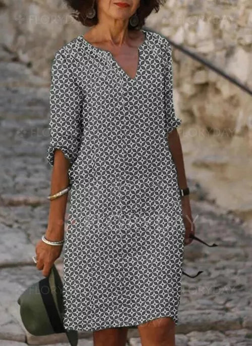 Effortless Mini Dress for Women with Split Neck Vintage