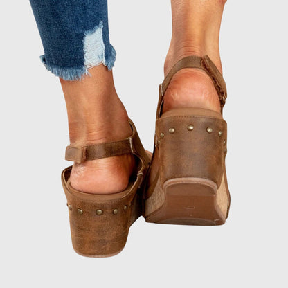 Comfortable Orthopedic Sandals for Women with Platform Wedge Open Toe Slingback Leather Casual Style