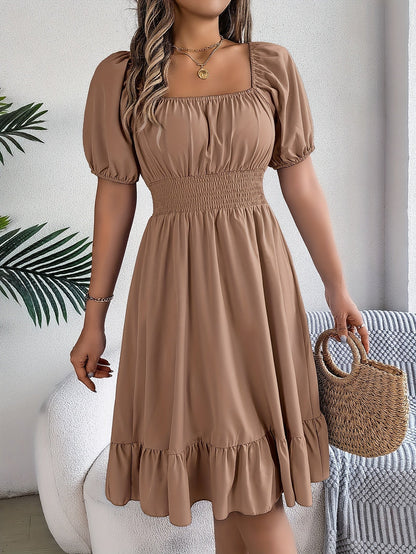 Elegant Evening Dress for Women with Square Neck Puff Sleeve A Line Formal Wedding Guest Style