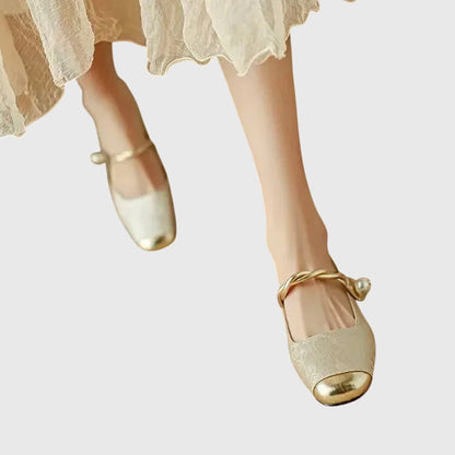 Elegant Mary Jane Shoes for Women with Round Toe Rhinestone Heel Jacquard Fabric Flat Slip On Style