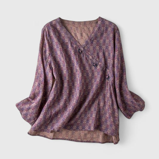 Effortless Floral Print Blouse for Women with V-Neck Long Sleeve Relaxed Casual Style