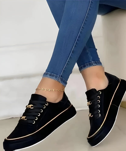 Stylish Orthopedic Sneakers for Women with Platform Sole Gold Chain Lace Up Leather Casual Style