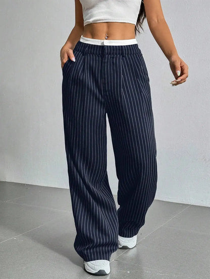 Comfortable Striped Wide Leg Pants for Women with High Waist