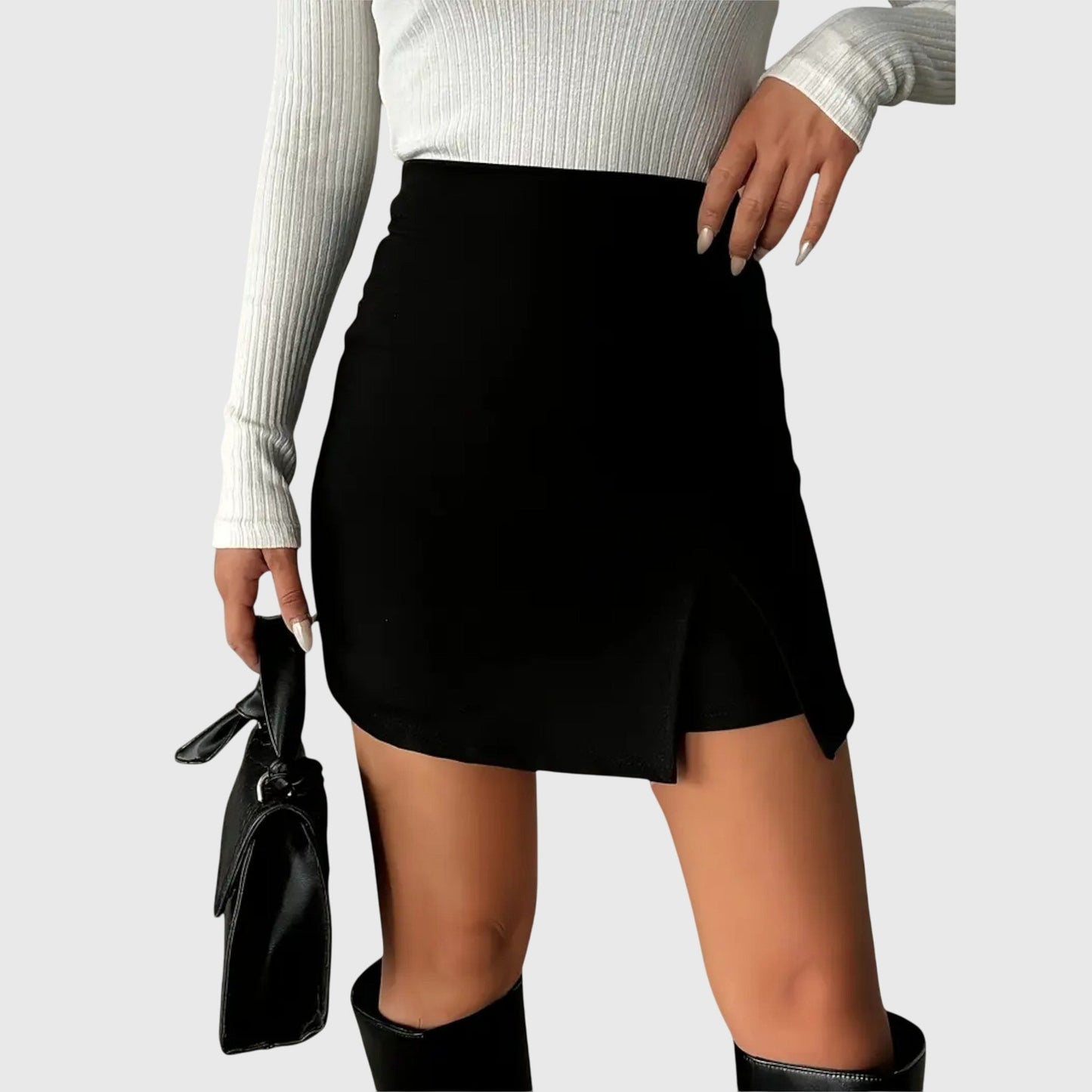 Stylish Black Mini Skirt for Women with High Waist Asymmetric Hem Fitted Pencil Business Casual Style