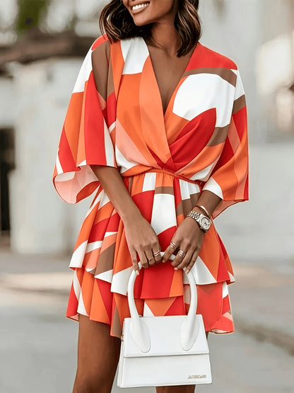 Effortless Wrap Mini Dress for Women with V Neck Batwing Sleeve