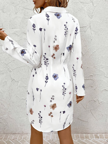 Effortless Floral Shirt Dress for Women with Collared Button Front
