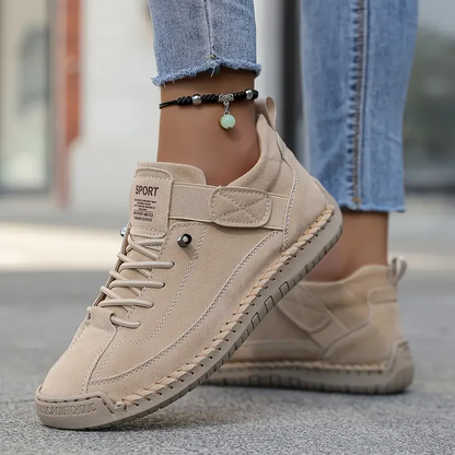 Comfortable Orthopedic Sneakers for Women with Lace Up Leather Velcro Strap Non Slip Walking Style