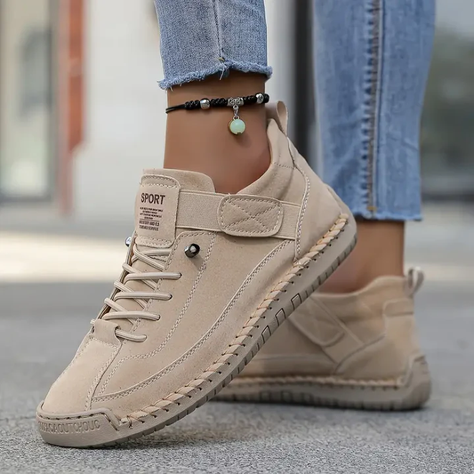 Comfortable Orthopedic Sneakers for Women with Lace Up Leather Velcro Strap Non Slip Walking Style