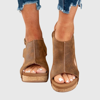 Comfortable Orthopedic Sandals for Women with Platform Wedge Open Toe Slingback Leather Casual Style