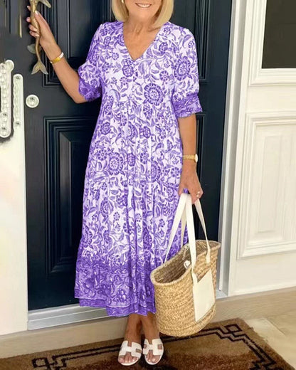 Stylish Floral Maxi Dress for Women with V Neck